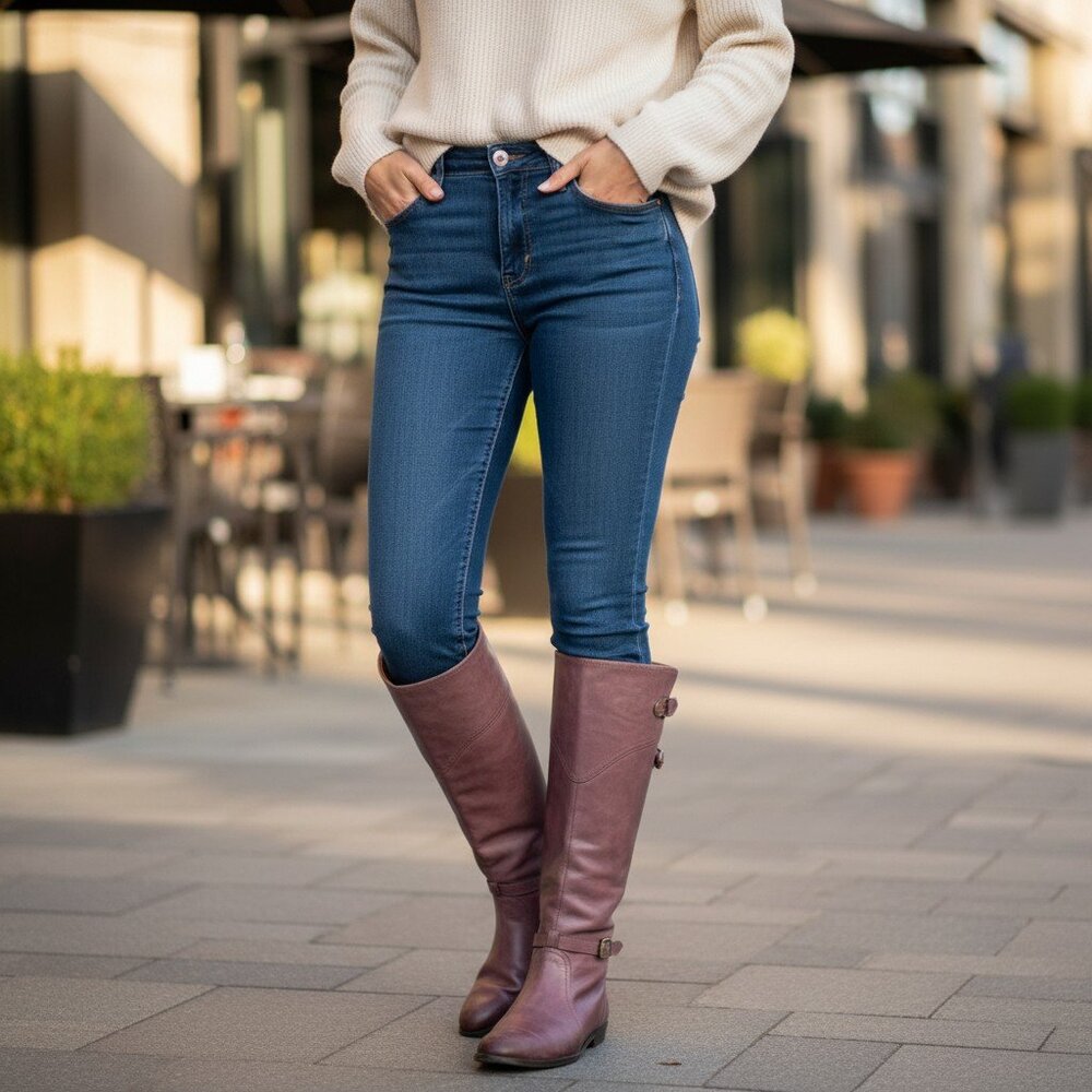 Frye Dorado Polished Genuine Leather Bordeaux/Light Red Knee High Riding… - Picture 5 of 16